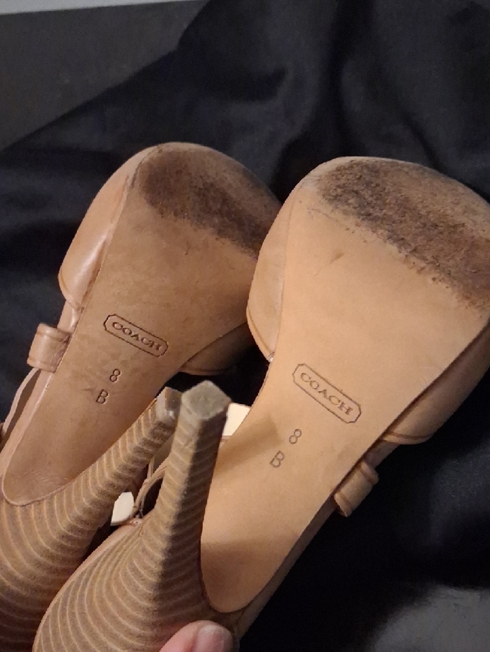 Coach Women's Tan T-Strap Platform High Heels - Picture 5 of 5